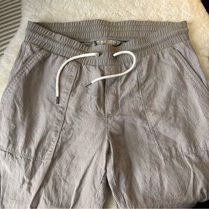 Athleta Linen Pants Neutral Stripe- travel, beach, elevated athleisure